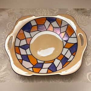Vtg RS Germany IRIDESCENT Stained Glass Mosaic Art Deco Plate - RARE Maximalism